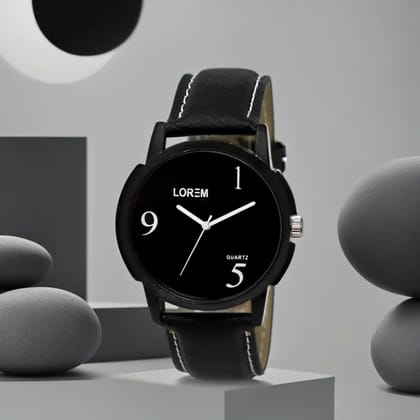 LOREM Black Glossy Finish Analog Watch for Men LR06-UF