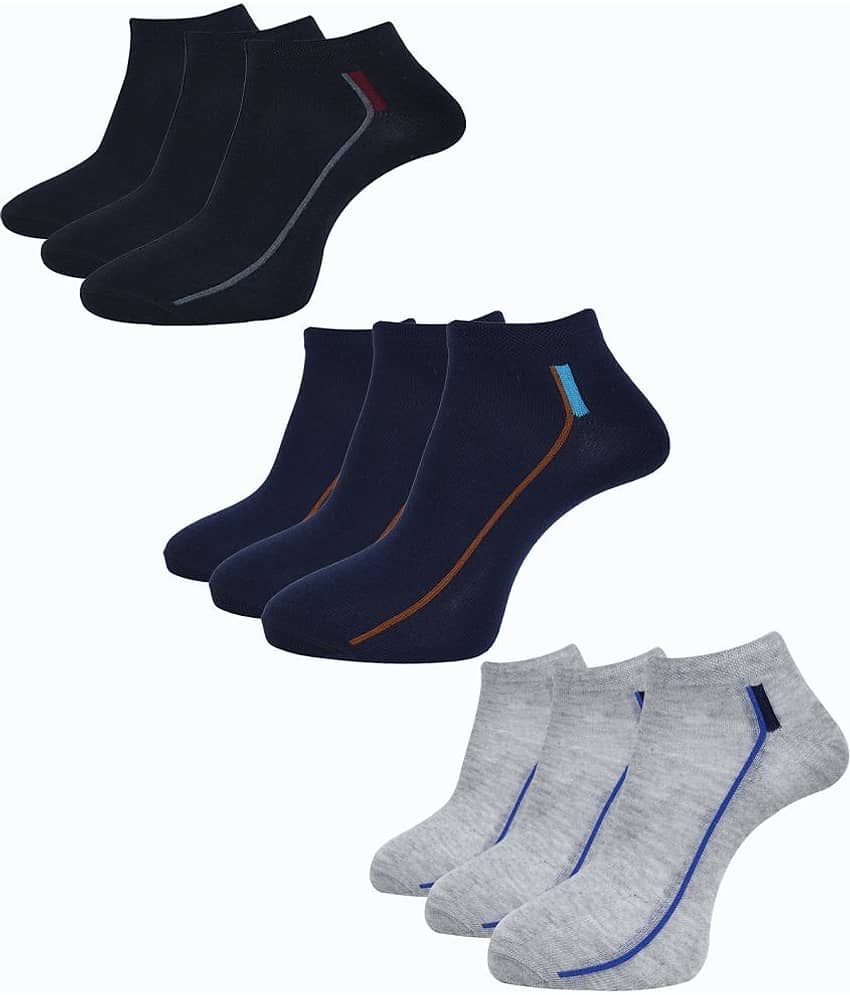 Dollar Cotton Blend Men's Striped Navy Blue Ankle Length Socks ( Pack of 9 )