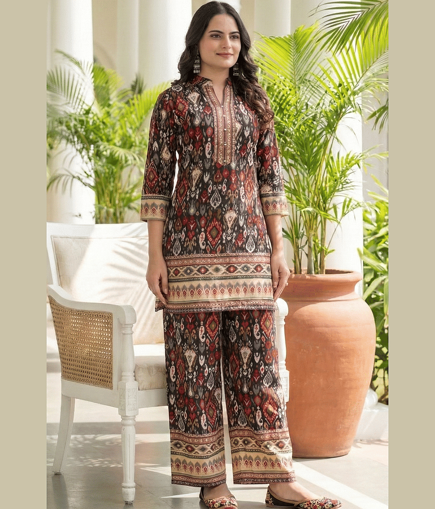 TechieDesigner Women Printed Top With Palazzos Co-Ord Set ( Black )