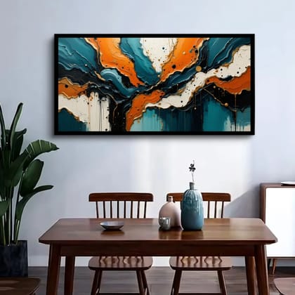 Luminary Molten Currents – Textured Flow Abstract Museum-Quality Cotton Canvas Art for Dining Room Décor | Frame Size (127 X 69 Cm) | Frame Type (Black) | 5-Year Warranty