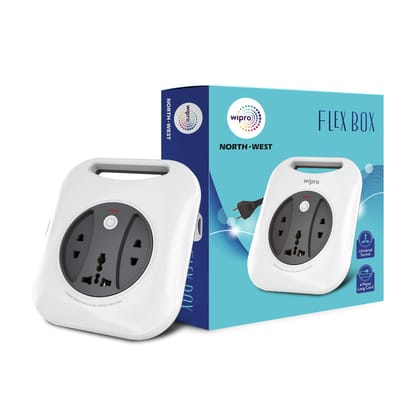 Wipro Flex Box Extension Cord with 1 Universal 3 Pin Socket & 2 units of 2 Pin Sockets,with Master Switch & Indicator | 4 mtr long copper wire | Power Strip for Home, Office | Pack of 1 | Grey & White Wipro Flex Box Extension Cord with 1 Universal 3 Pin 