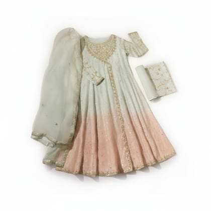 Women's Ombre Embroidered Ethnic Dress Set