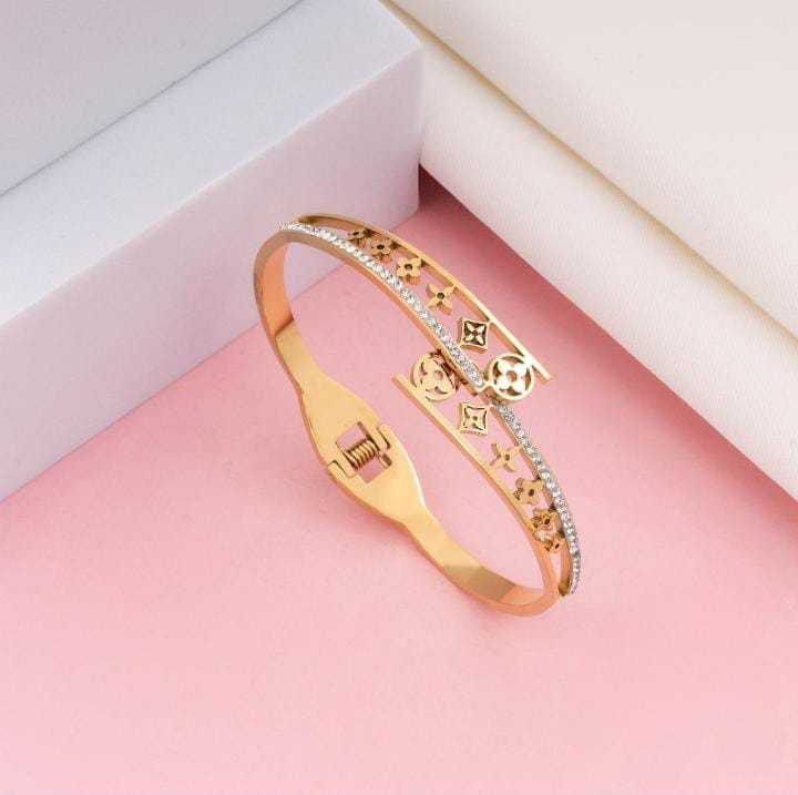 Gold-Plated Designer Cutout Bracelet for Women with Sparkling Rhinestones | Stylish Gift Under ₹999