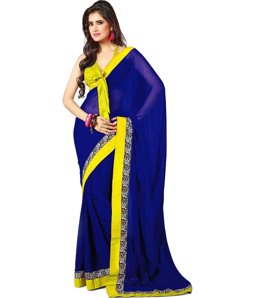 Bhuwal Fashion Georgette Solid Saree With Unstitched Blouse Piece ( Orange )