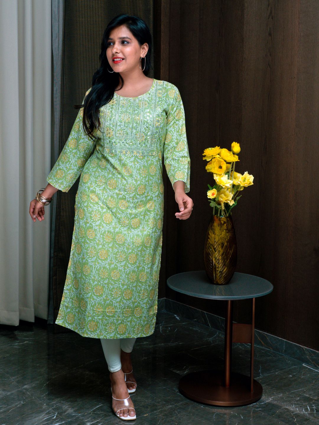 Light Green Floral Print Kurti-38