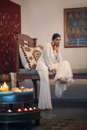 Ivory Sharara Set with Embroidered Jacket-XS