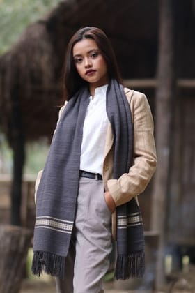 Eri Charcoal Dye Handspun Muffler/Stole