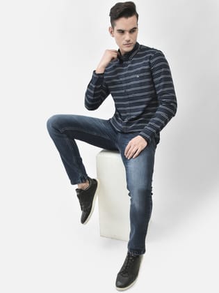 Navy Blue Striped Shirt-M / Navy Blue