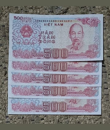 SUPER ANTIQUES GALLERY - VIETNAM 500 DONG 5 NOTE SET 5 Paper currency & Bank notes