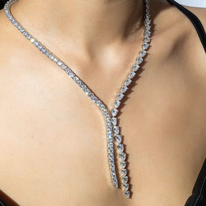 Tatiana - CZ Necklace Set-Rhodium Plated
