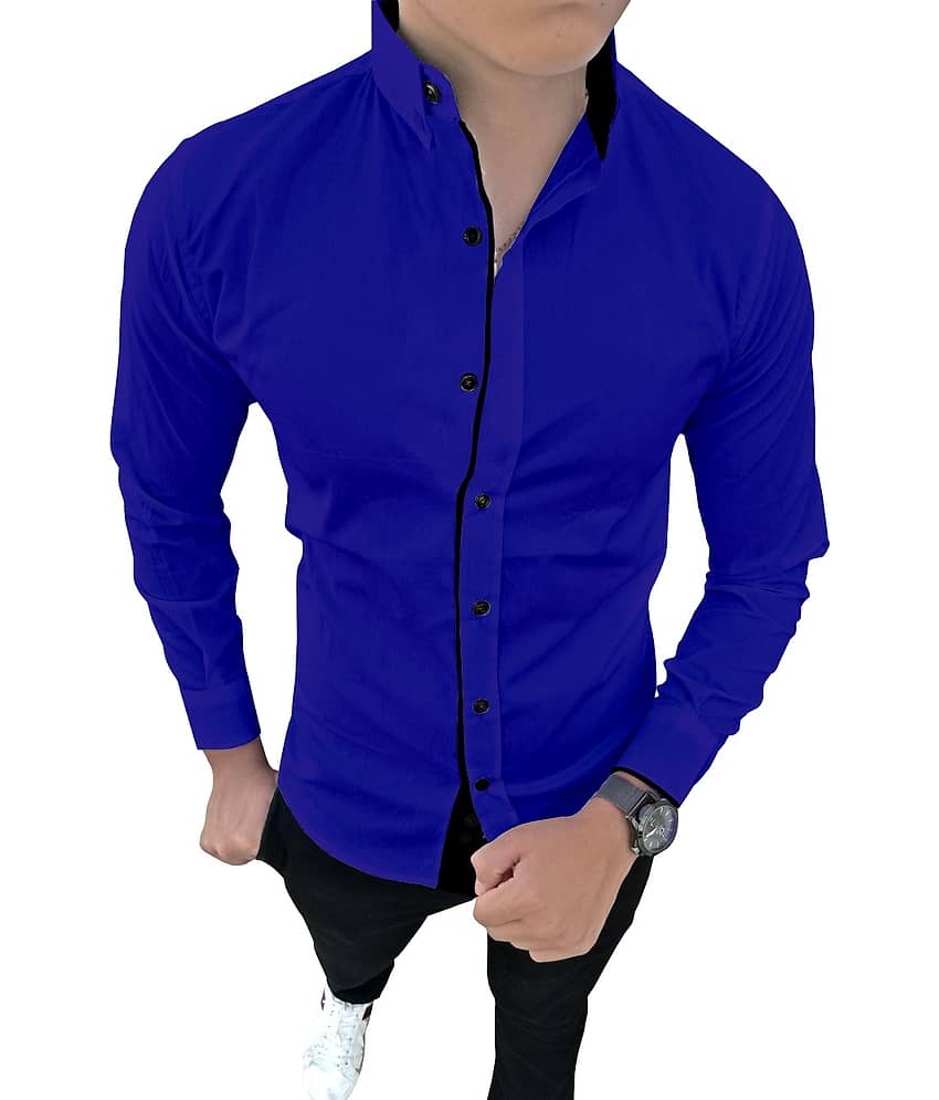 SUR-T - Blue Cotton Blend Slim Fit Men's Casual Shirt (Pack of 1)