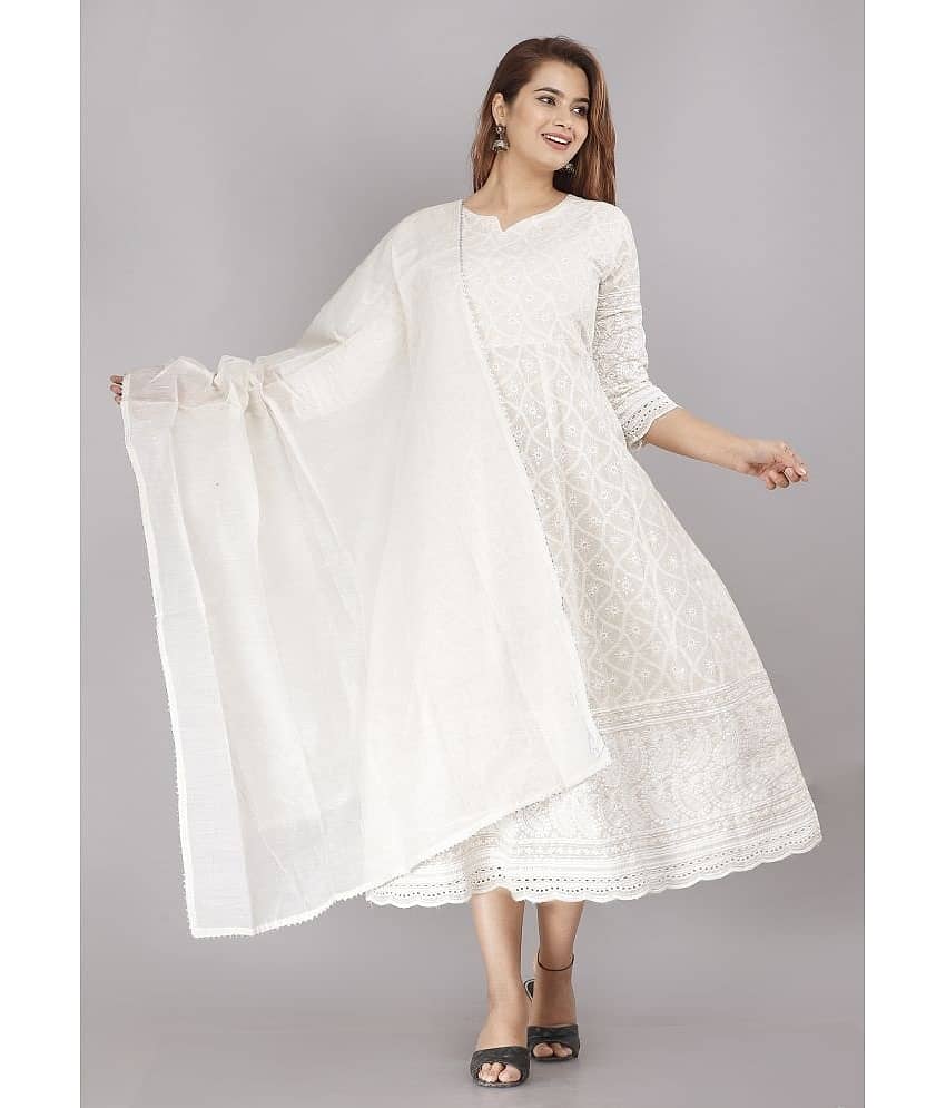 MEHAZ FASHION Women Cotton Printed Gown ( Off White )