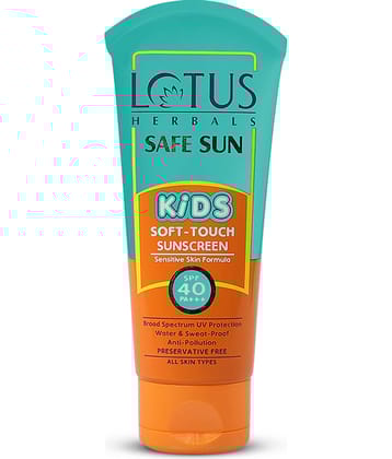 Lotus Herbals Safe Sun Kids Soft-Touch Sunscreen with SPF 40 & PA+++, Water & Sweat Proof, 80g