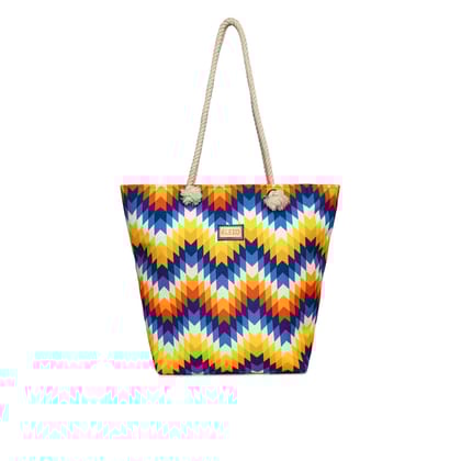 Dimitra Printed Zipper Canvas Beach Tote-Multicolor