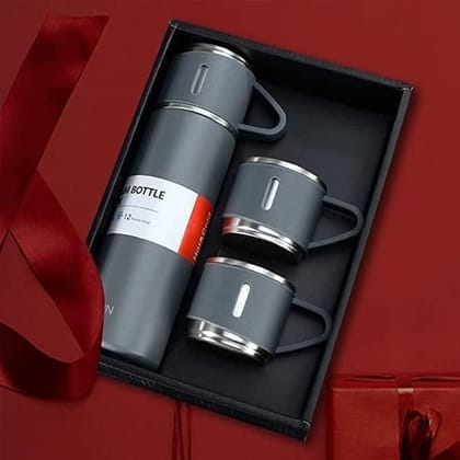 Double Wall Stainless Steel Thermo Vacuum Insulated Bottle Water Flask Gift Set with Two Cups Hot & Cold (Assorted Color) Double Wall Stainless Steel Thermo Vacuum Insulated Bottle Water Flask Gift Set with Two Cups Hot & Cold (Assorted Color)