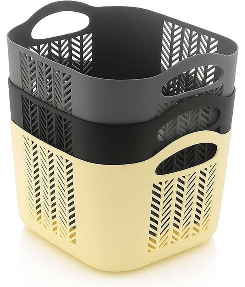 Plastic 3 Pic Multi Purpose Handle Basket Use For Kitchen / Bedroom / Bathroom / Stationery / Wardrobe / Fruit & Vegetable Storage Basket Set Of 3 - 500 ML EACH