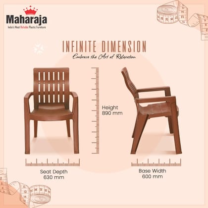 MAHARAJA Plastic Chair Set, Chair for Living Room, Home, Plastic Chair for Home with Arm Rest/Modern Stylish Design with Glossy & Matte Finish Bearing Capacity 200Kg (M-Brown, Pack of 4)