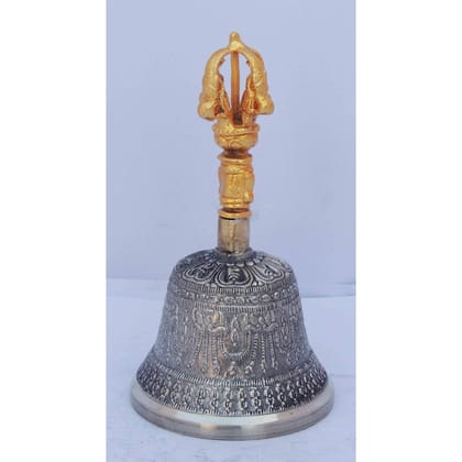 Pure Bronze Metal Hand Bell, Kansa Hand Bell No. 2, Height : 6 Inch (ZMAS114 C)