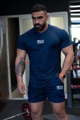 Athletic Activewear T-Shirt & Short Set - Navy-XL