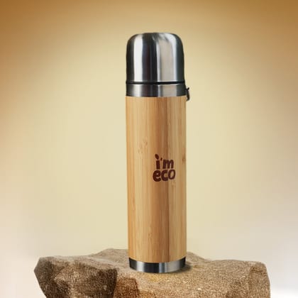 ECO-THERMOS Bamboo Exterior Stainless Steel Thermos Flask (450ml)-Pack of 1 / 450 ml