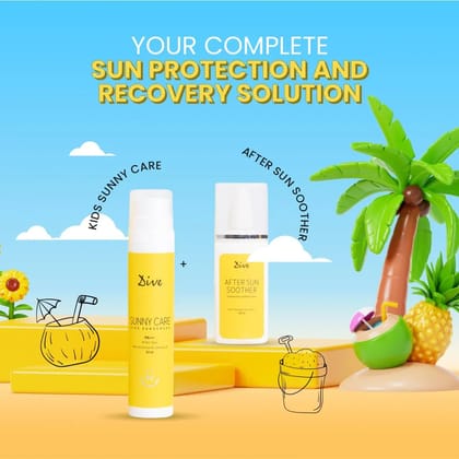 DIVE SPF 50 SUNNY CARE KIDS SUNSCREEN and AFTER SUN SOOTHER | Broad Spectrum Sunscreen for UVA/UVB, PA+++Protection | Free from Harmful Chemicals | Sun-Damage Repair (Pack of 2)