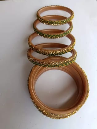 Elegant Gold and Green Rhinestone Bangle