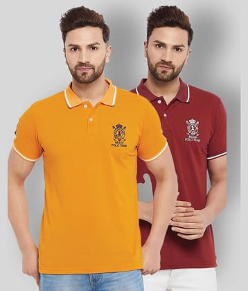 The Million Club Pack of 2 Cotton Blend Regular Fit Solid Half Sleeves Men's Polo T Shirt ( Yellow )