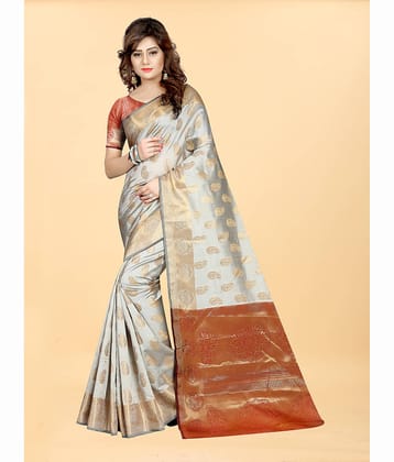 Gazal Fashions Banarasi Silk Embellished Saree With Unstitched Blouse Piece ( Cream )