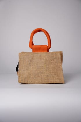 Tisser Handcrafted Orange Jute Handbag with Soft Fabric Handle – Sustainable Chic Carry Bag