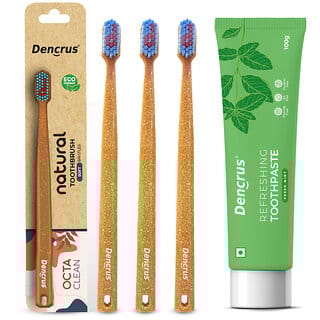 DENCRUS Mint Toothpaste And Octa Clean Bamboo Toothbrush (Pack of 3) Combo, Superior Oral Care Combo