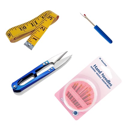 GEMSY 4 in 1 Combo | Thread Cutter, Inch Tape, Seam Ripper, Needle Compact