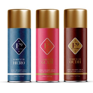 F9 Forever Hero, Glam and Oudh Long Lasting Freshness Deodorant Perfume Body Spray For Men and women( 150ml3)