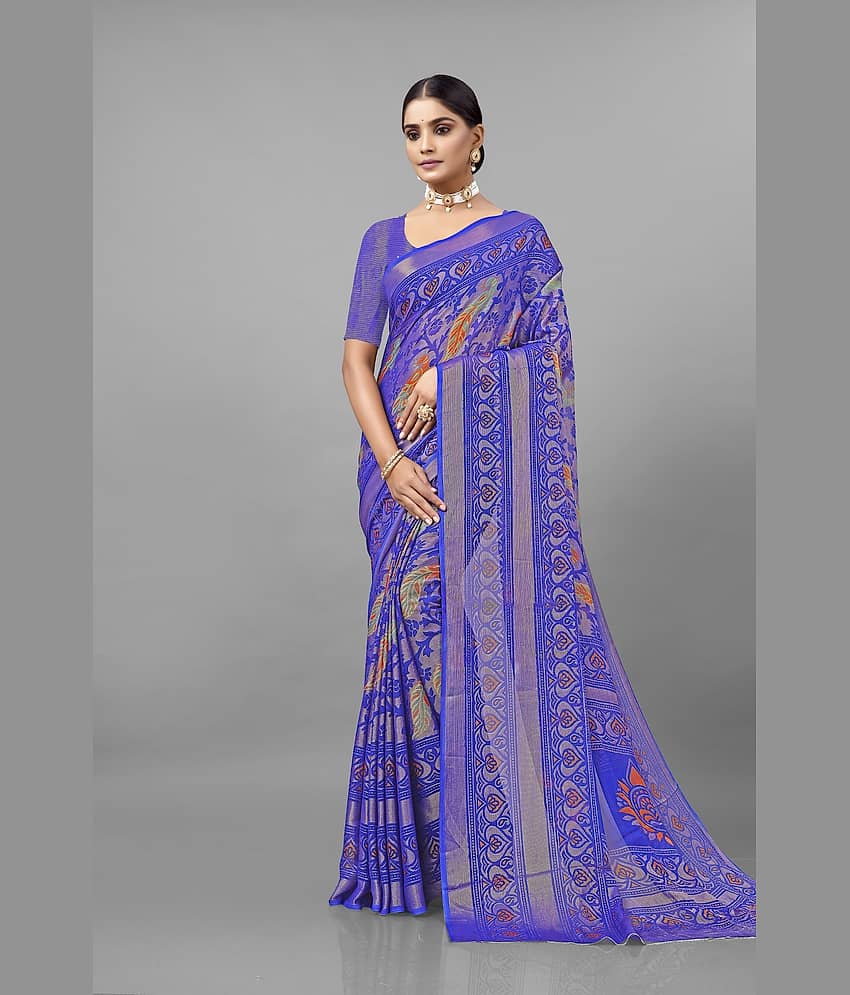 Kanooda Prints Brasso Woven Saree With Unstitched Blouse Piece ( Multicolor )