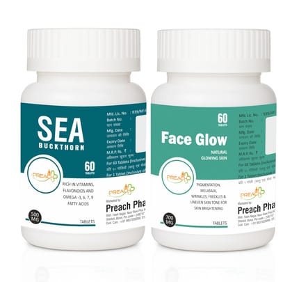 Preach Pharma Sea Buck Thorn 60 and Face Glow 60 For Pigmentation, Melasma, Skin whitining, wrinkles & For Sensitive Skin Preach Pharma Sea Buck Thorn 60 and Face Glow 60 For Pigmentation, Melasma, Skin whitining, wrinkles & For Sensitive Skin - White
