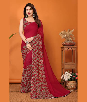 ANAND SAREES Georgette Printed Chanderi saree With Unstitched Blouse Piece ( Red )