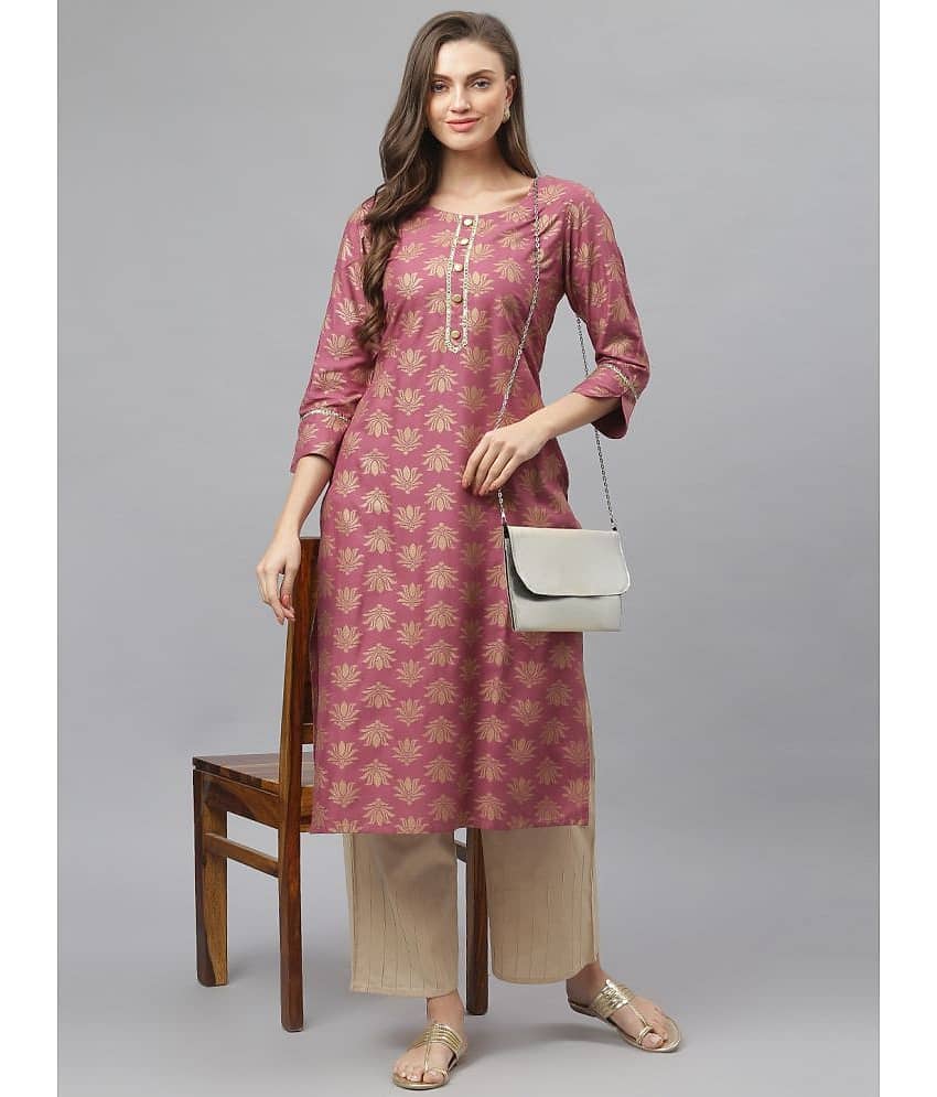 Stylum Rayon Printed Straight Women's Kurti - Beige ( Pack of 1 )