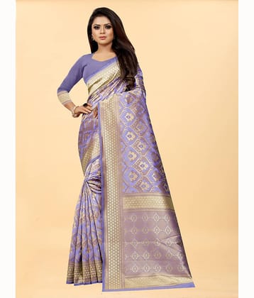 Gazal Fashions Banarasi Silk Embellished Saree With Unstitched Blouse Piece ( Wine )