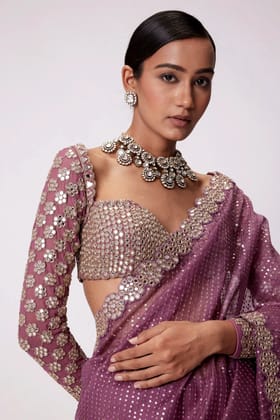 Purple Georgette Saree with Mirror Work (Color - Purple) by SHIV TEXTILES