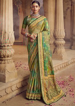 Leaf Green Woven Banarasi Silk Saree