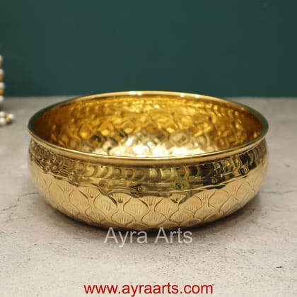 Brass Traditional Decorative Bowl Royal Urli Embossed Design for Home Decor Brass Traditional Decorative Bowl Royal Urli Embossed Design for Home Decor