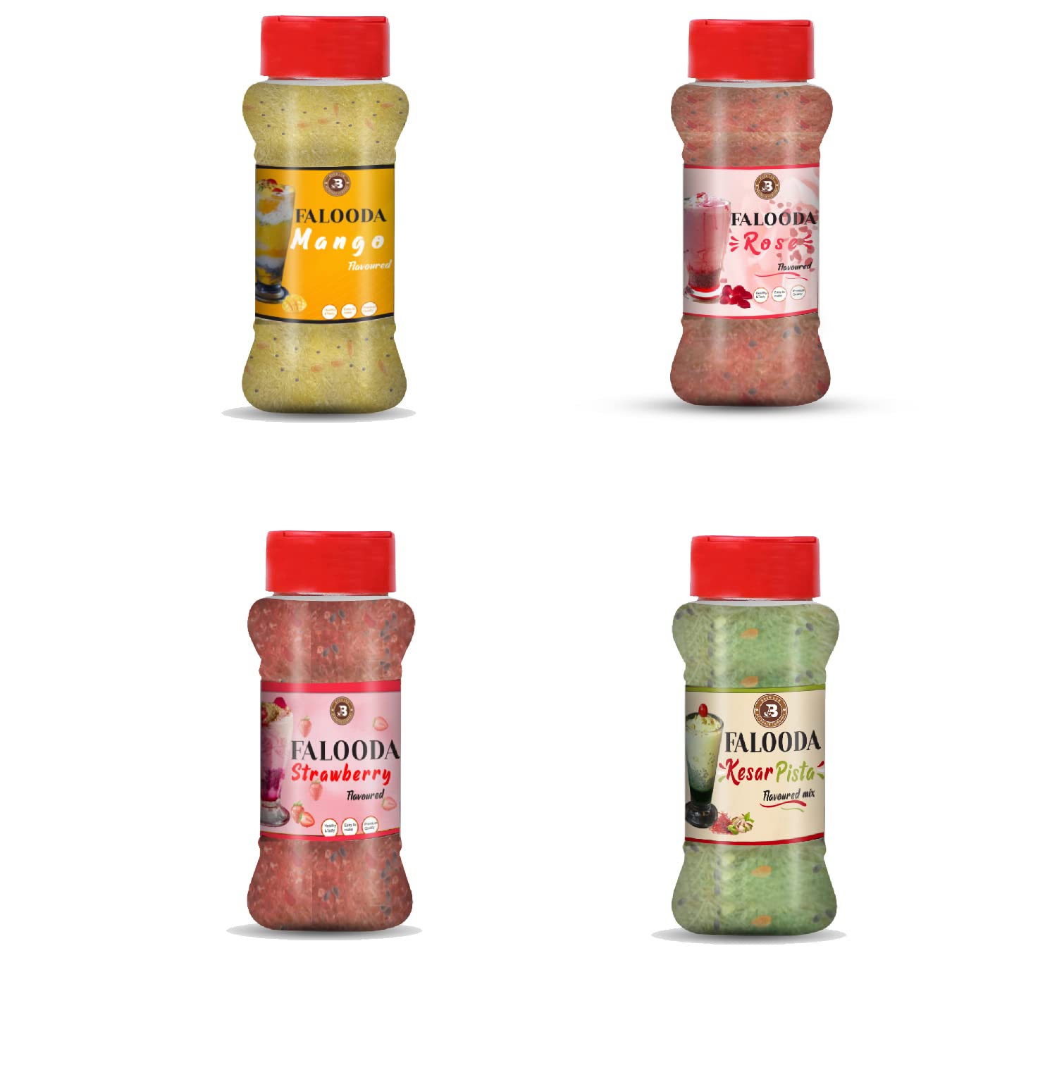 Brew Lab Combo-Instant Falooda Mix | Kesar Pista, Mango, Rose, Strawberry Flavor Each 100 g