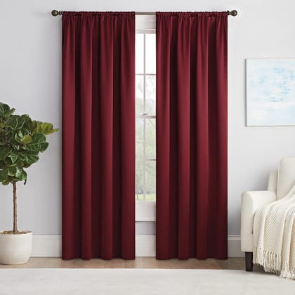 Thermal Insulated Room Darkening Blackout Curtains - Set of 2 - Maroon-Maroon / Window / Pack of 2