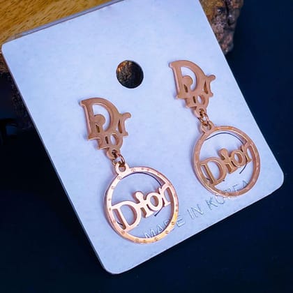 Letter Dior CD Rose Gold Stainless Steel Dangler Drop Earring for Women-PINK
