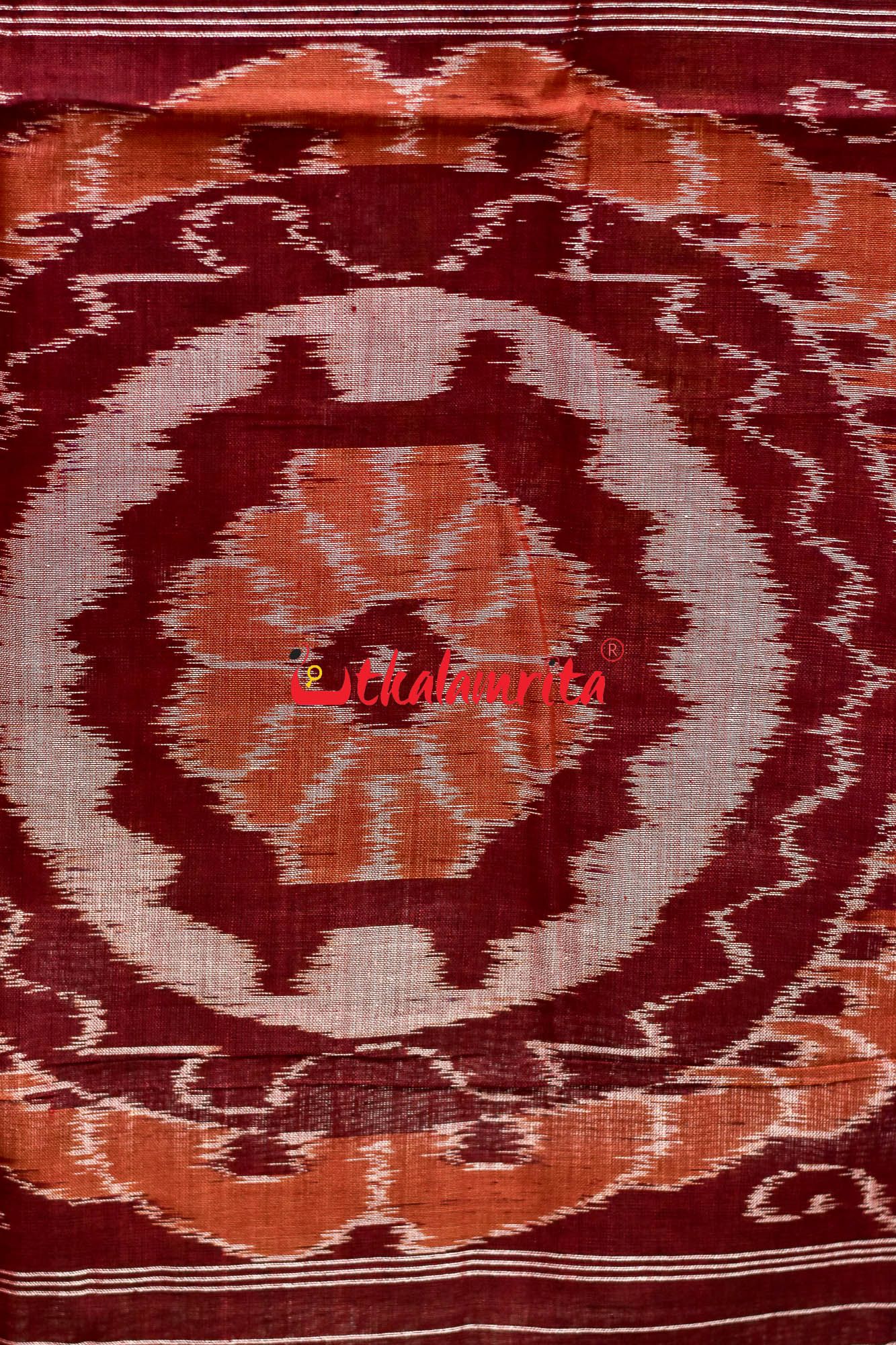 Maroon Kumbha Pasapali Border Khandua Cotton Saree