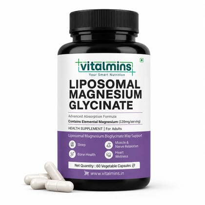 Vitalmins | Your Smart Nutrition | Liposomal Magnesium Glycinate I Advanced Absorption Formula | Sleep | Bone Health | Muscle & Nerve Relaxation | Heart Wellness | Health Supplement for Adults | 60 Veg Capsules