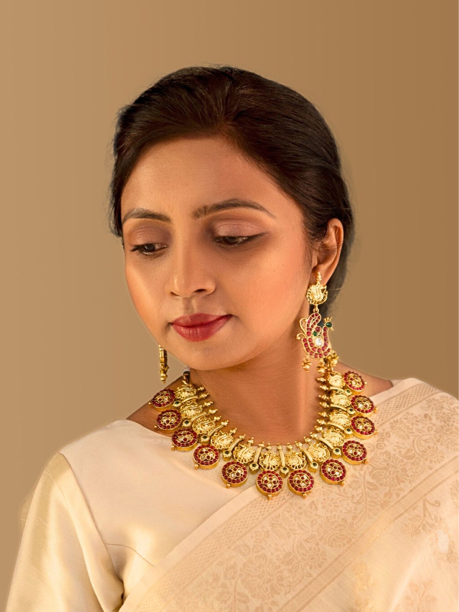 Vintage Peacock Motifs Royal Kundan Necklace Set