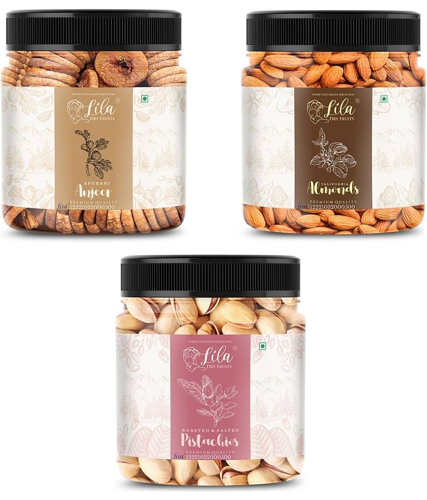 Lila Dry Fruits Figs (500gm),Almond(500gm) & Pistachios(500 gm) Combo | Kaju Badam Pista Combo