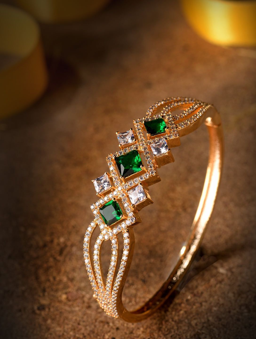 Gold plated Green AD studded handcrafted designer Bracelet for Women & Girls