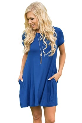 Kaamastra Short Sleeve Flared Navy Blue Dress