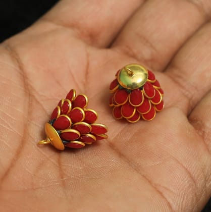 2 Pairs Pacchi Jhumka Base Red, Size 14x19 mm-White / Acrylic